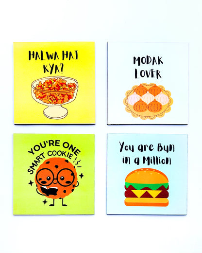 Foodie Delight: Combo of 4 Quirky Fridge Magnets for Food Lovers Theme 2